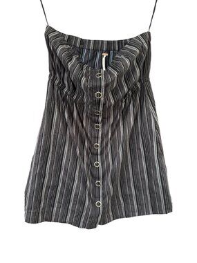 Free People Striped Black & White Button-Front Strapless Top Size 4 Cotton Blend